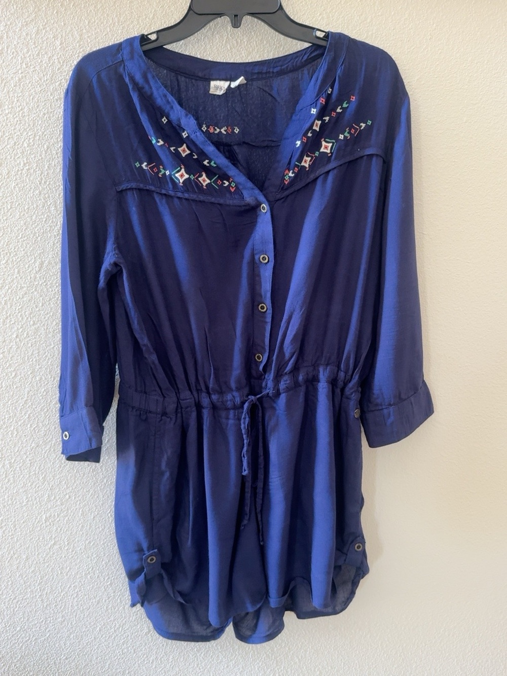 Roxy Navy Blue Embroidered Drawstring Romper Medium